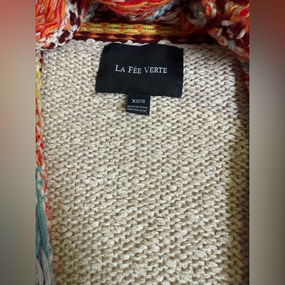 LA FEE VERTE for Anthropologie Multicolor Fringe Open Cardigan Sweater size XS - Picture 9 of 13